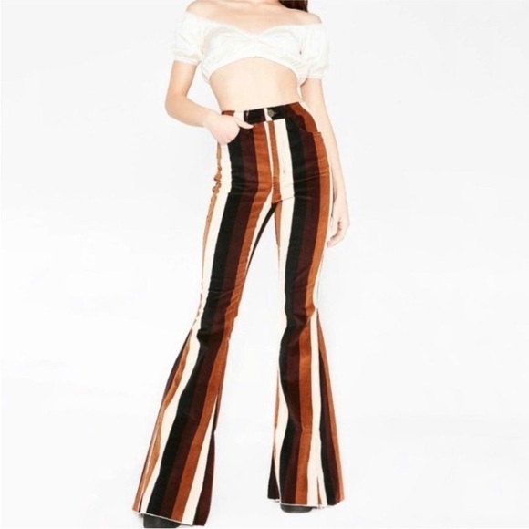 Show Me Your MuMu Berkeley Zip Up Striped Bell Bottoms Flared Pants SZ 26 - Picture 3 of 12